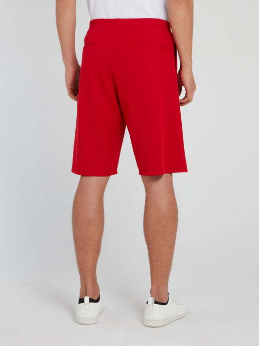 Red Logo Stripe Drawstring Shorts