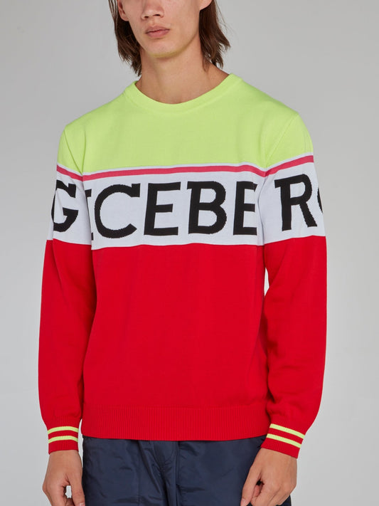 Two Tone Crewneck Logo Knitted Sweater
