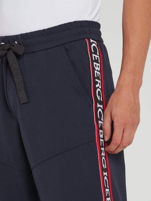 Navy Logo Side Stripe Drawstring Jogging Trousers
