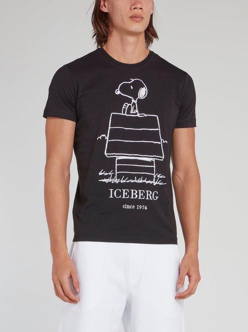 Snoopy Sketch Black Cotton T-Shirt