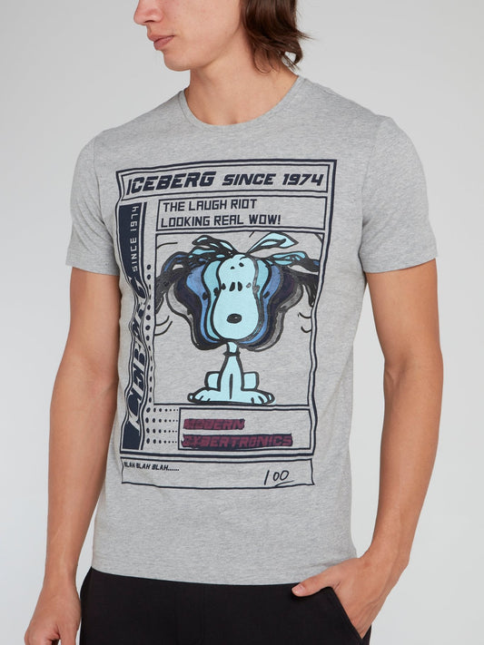 Snoopy Grey Logo Cotton T-Shirt