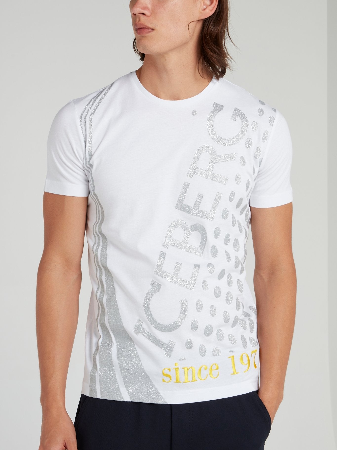 White Glitter Logo Crewneck T-Shirt
