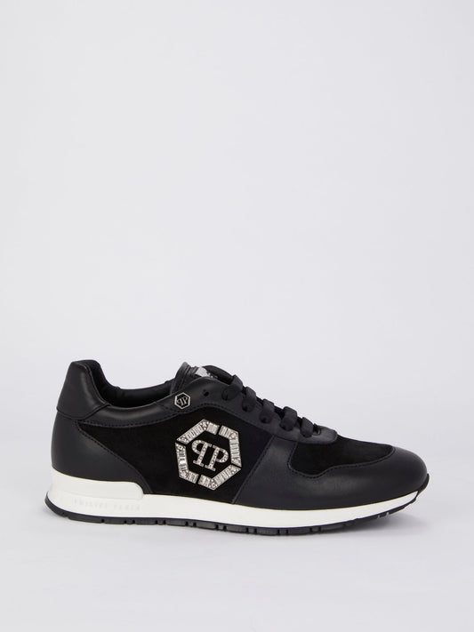 Crystal Logo Suede Panel Sneakers