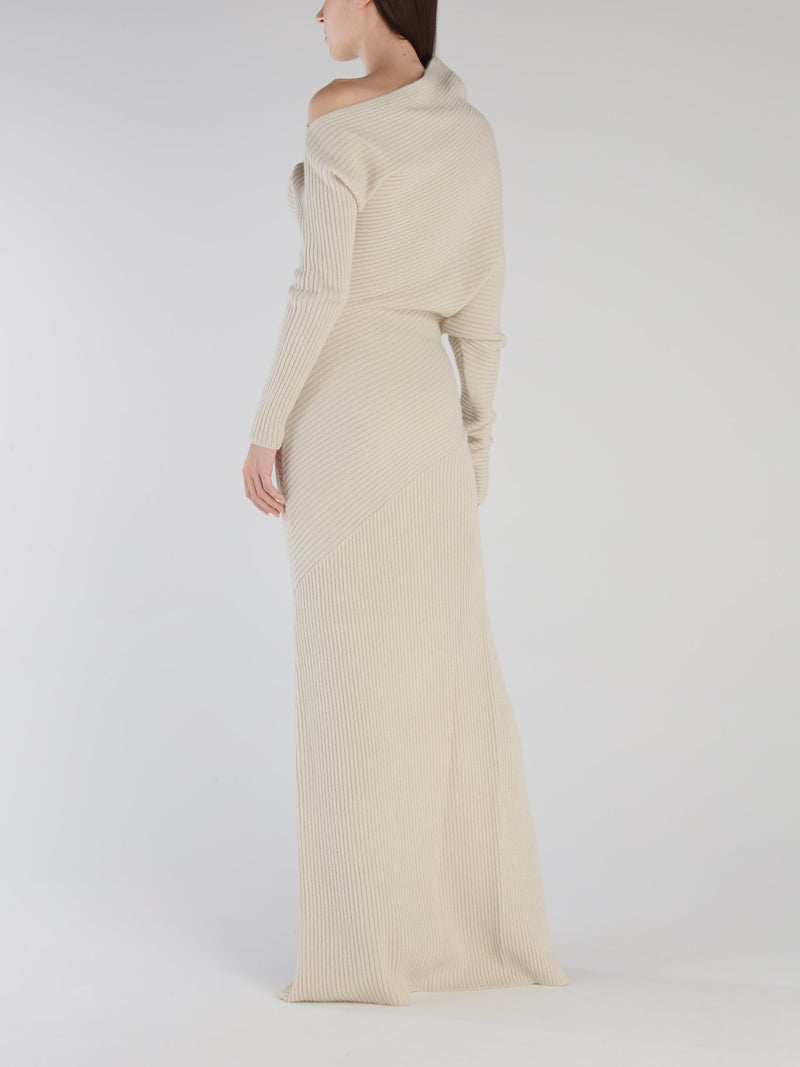 Beige Knitted Asymmetric Dress