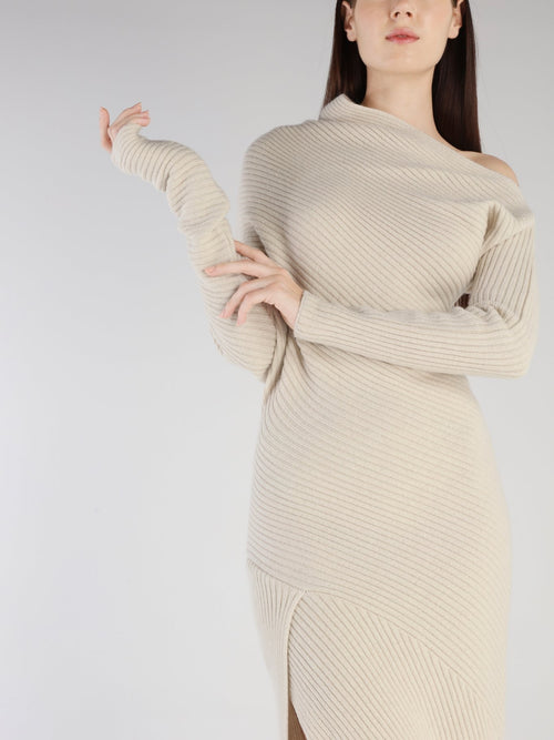 Beige Knitted Asymmetric Dress