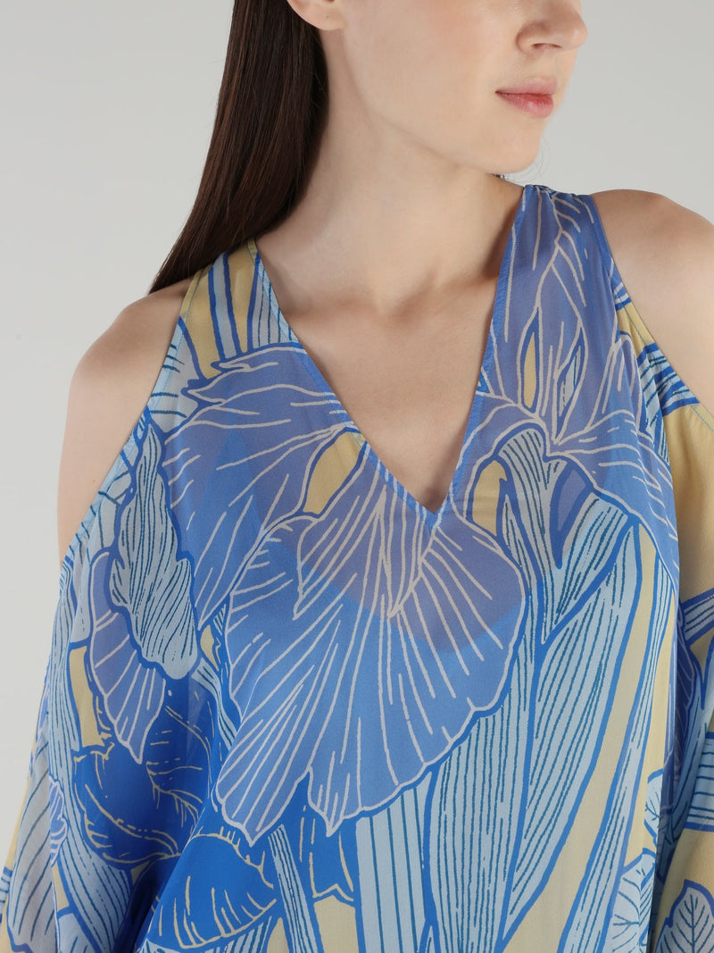 Blue Tropical Cold Shoulder Maxi Dress Maison-B-More Global Store Blue Tropical Cold Shoulder Maxi Dress Maison-B-More Global Store