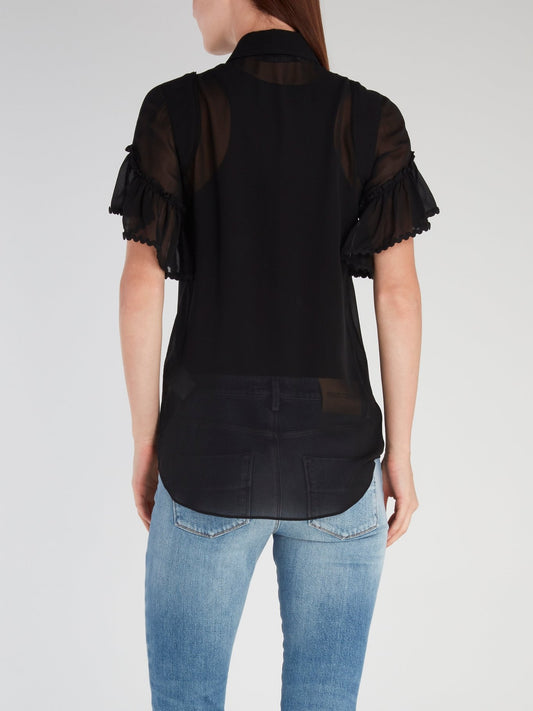 Черная блузка с широкими короткими рукавами