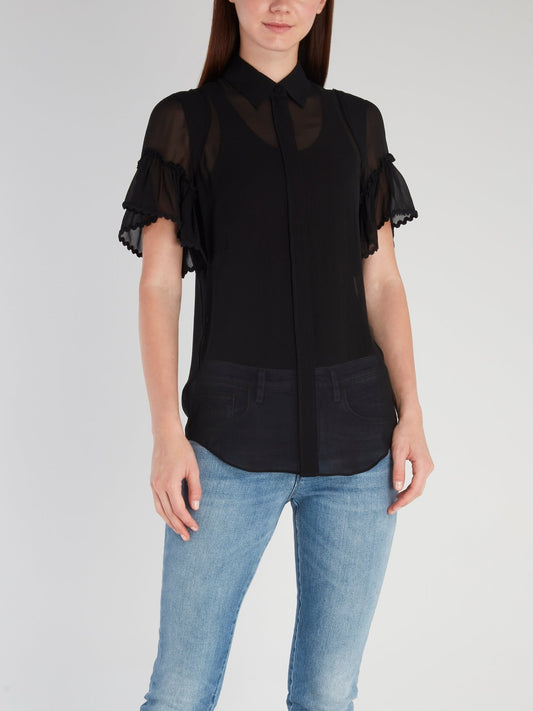Черная блузка с широкими короткими рукавами