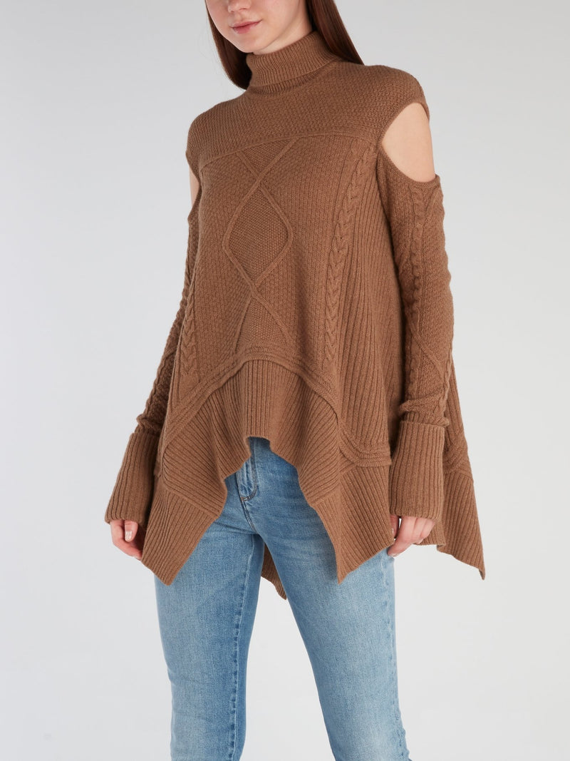 Brown Cut Out Turtleneck Sweater