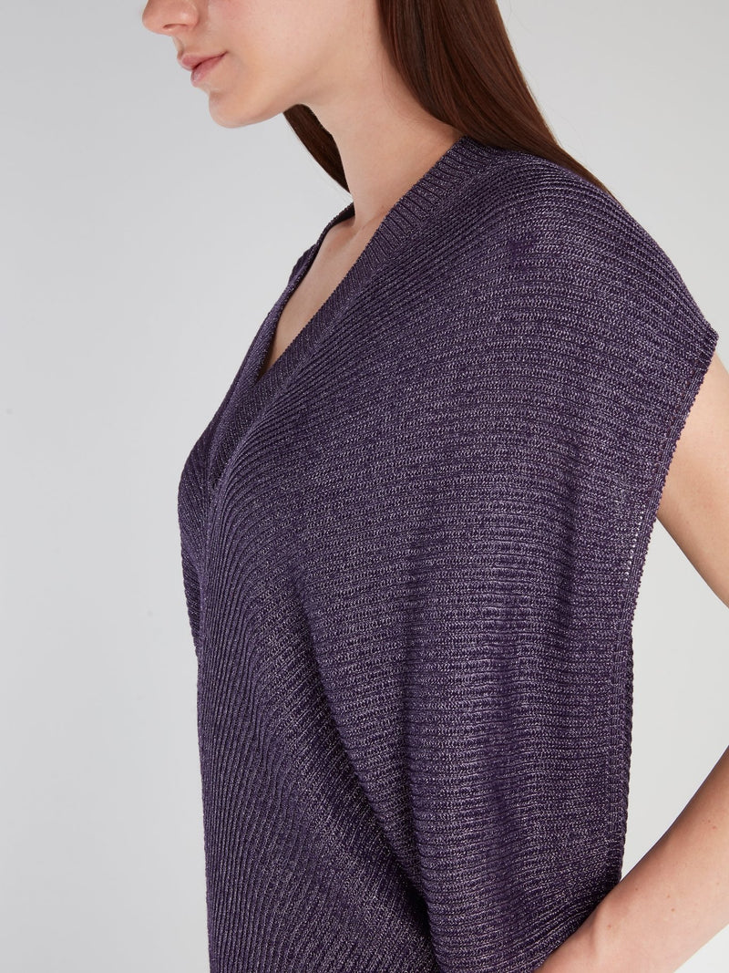 Purple V-Neck Knitted Sweater