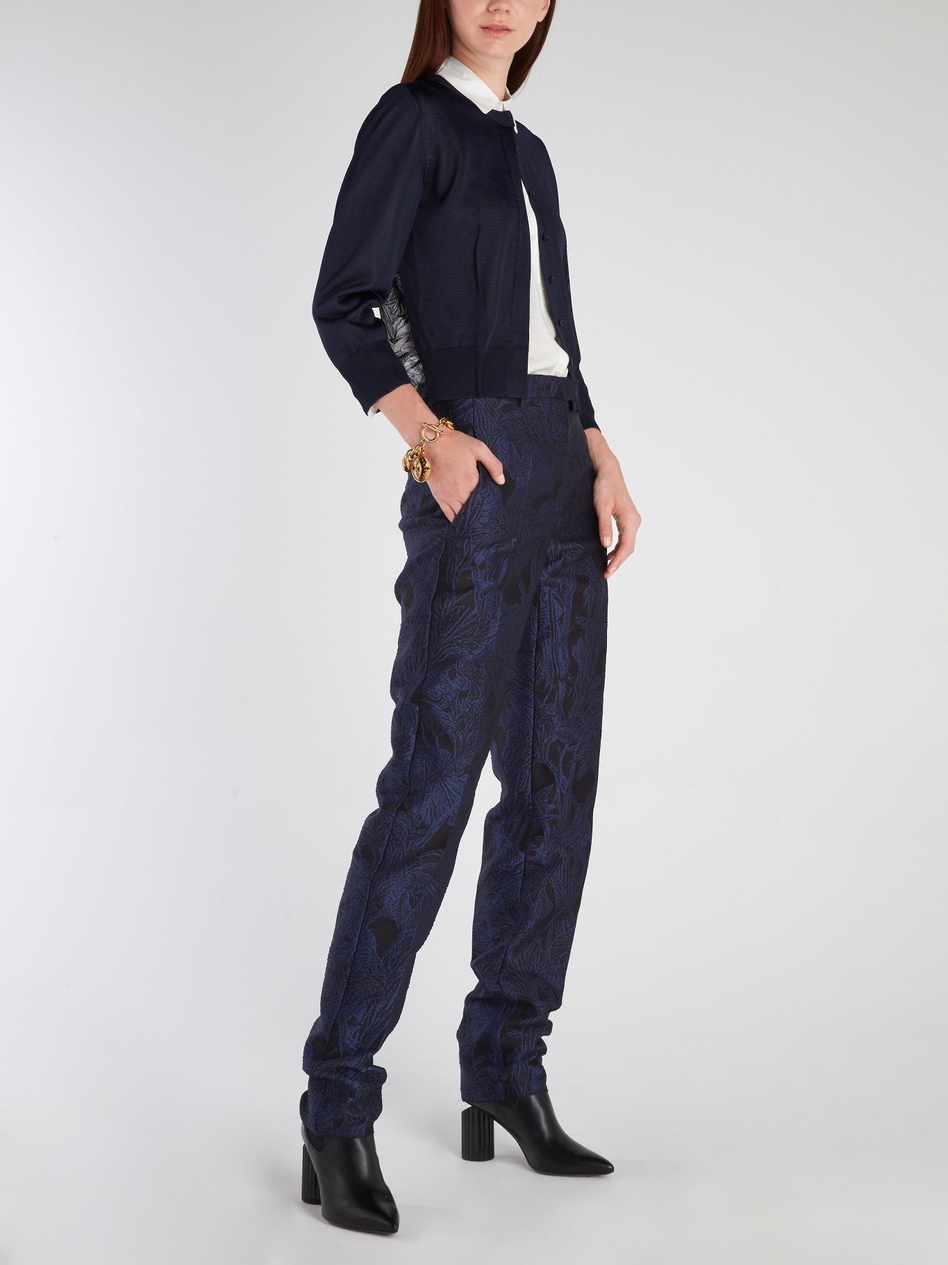 Navy Floral Suit Trousers