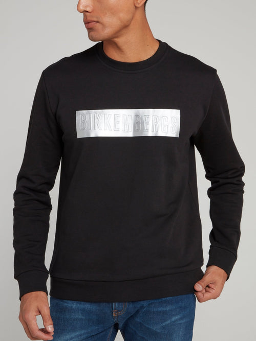 Black with Silver Logo Patch Sweatshirt