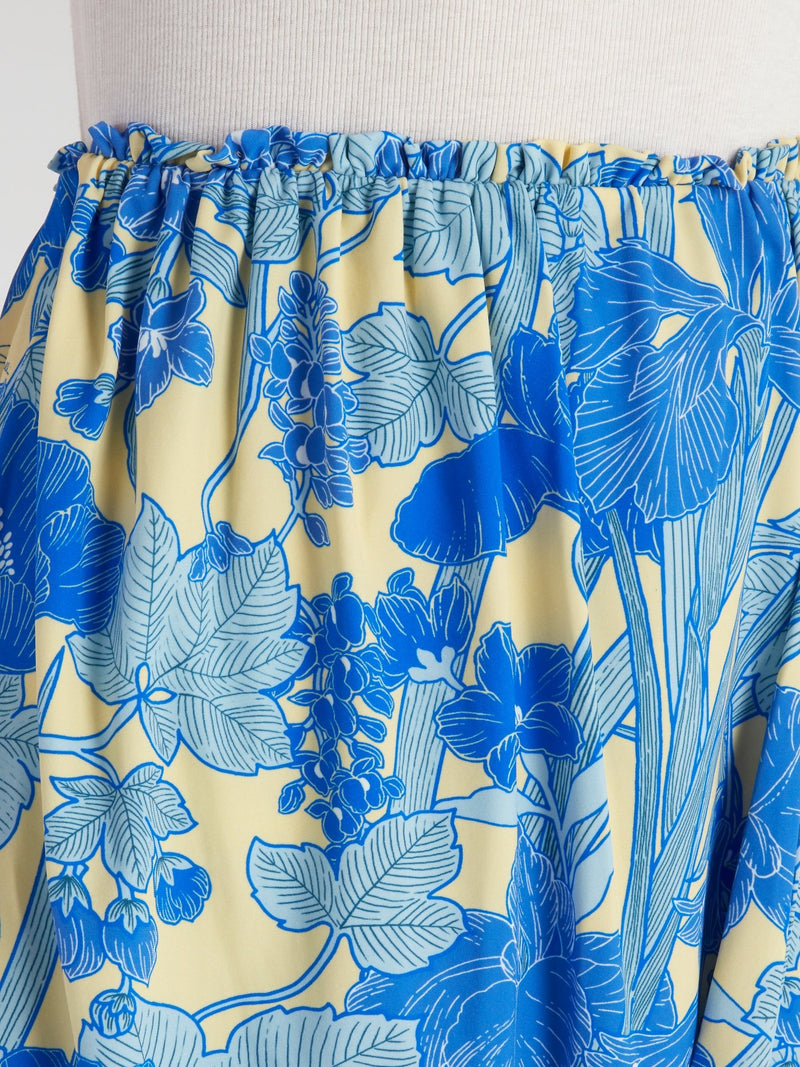 Blue Tropical Draped Mini Skirt
