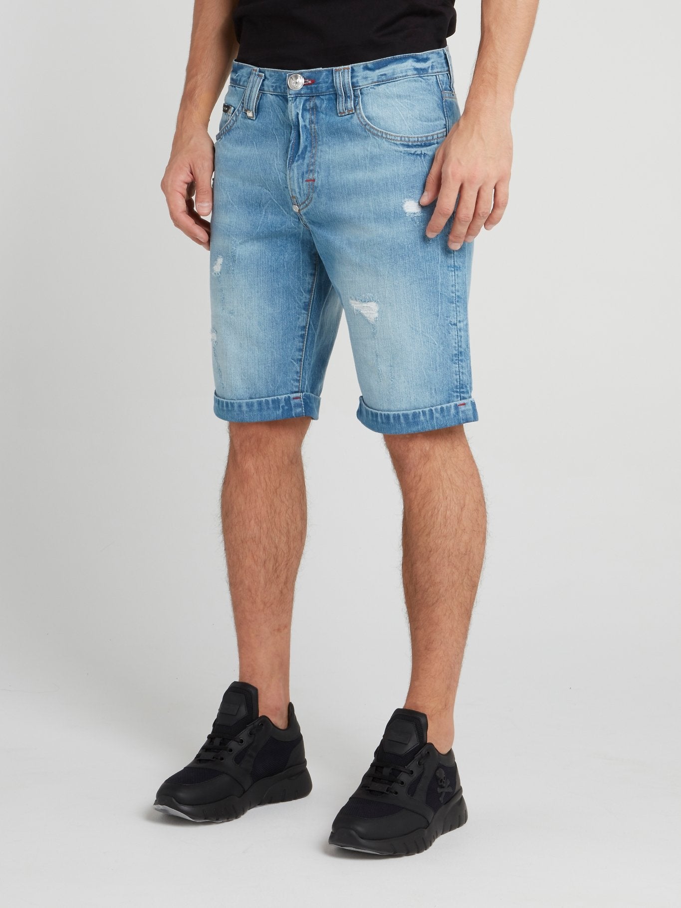 Blue Distressed Denim Shorts