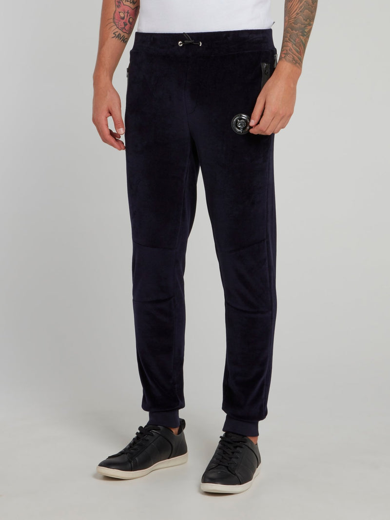 Темно-синие бархатные спортивные брюки