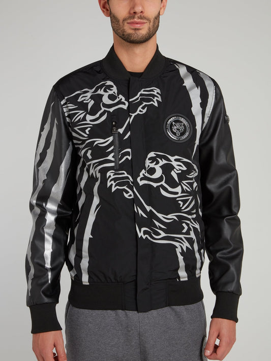 Black Tiger Print Nylon Jacket