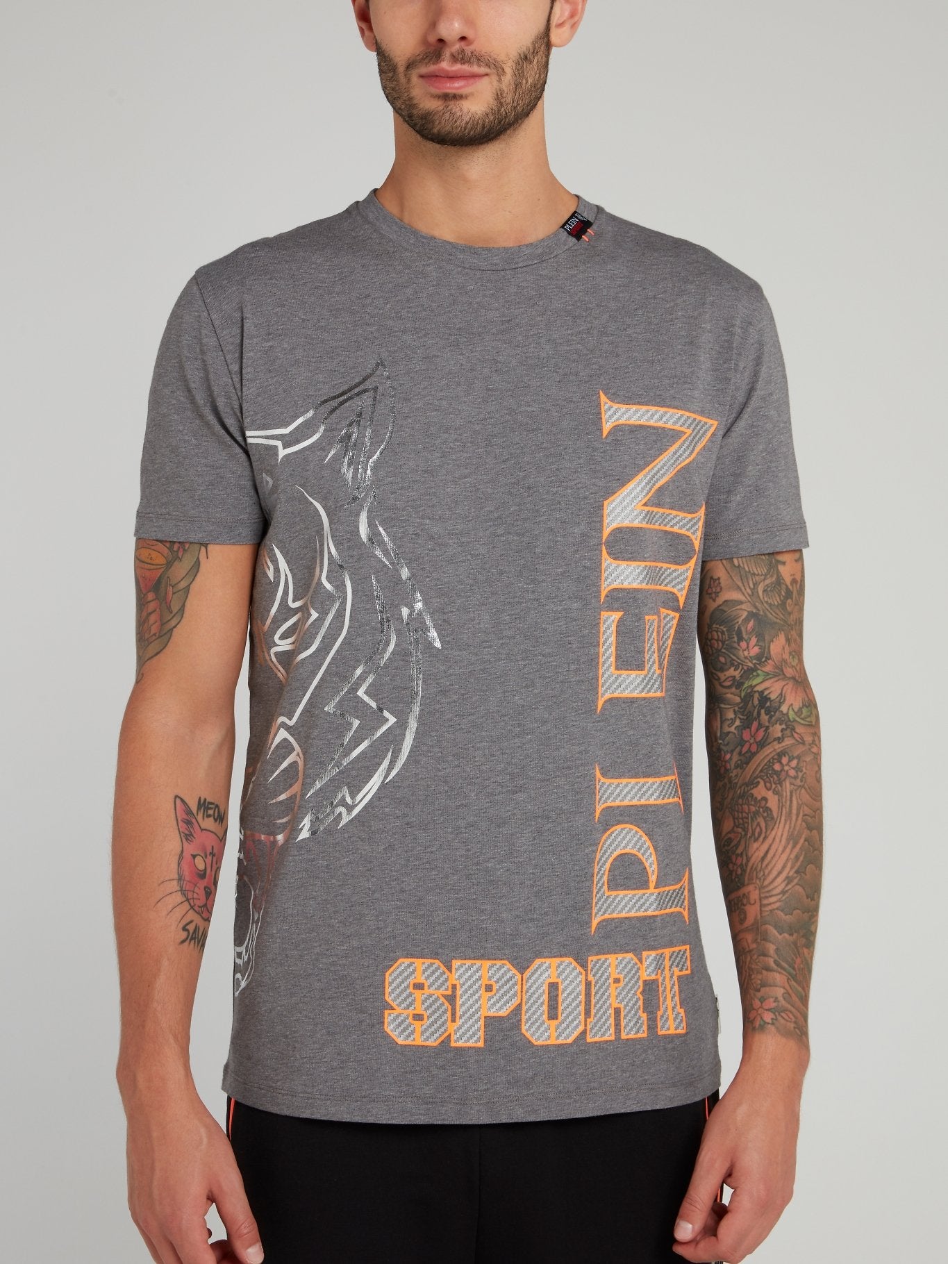 Grey Vertical Logo Print T-Shirt