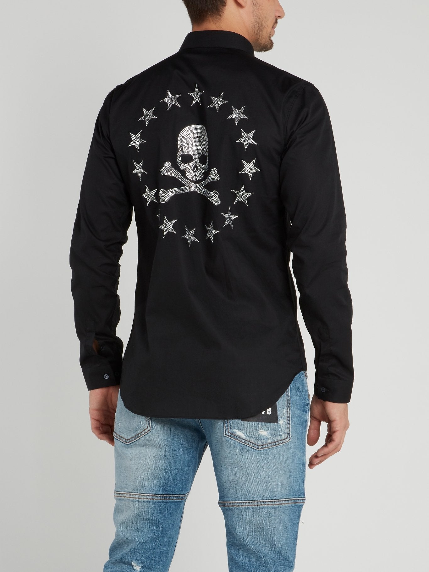 Black Crystal Studded Skull Shirt