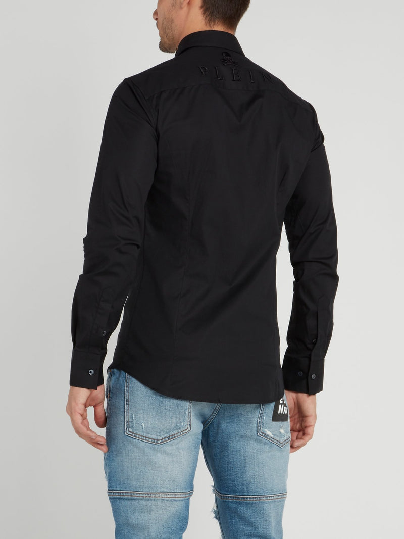 Black Embellished Collar Long Sleeve Shirt