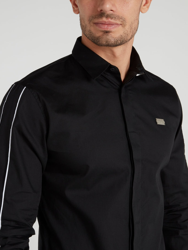 Black Rear Logo Stripe Sleeve Shirt