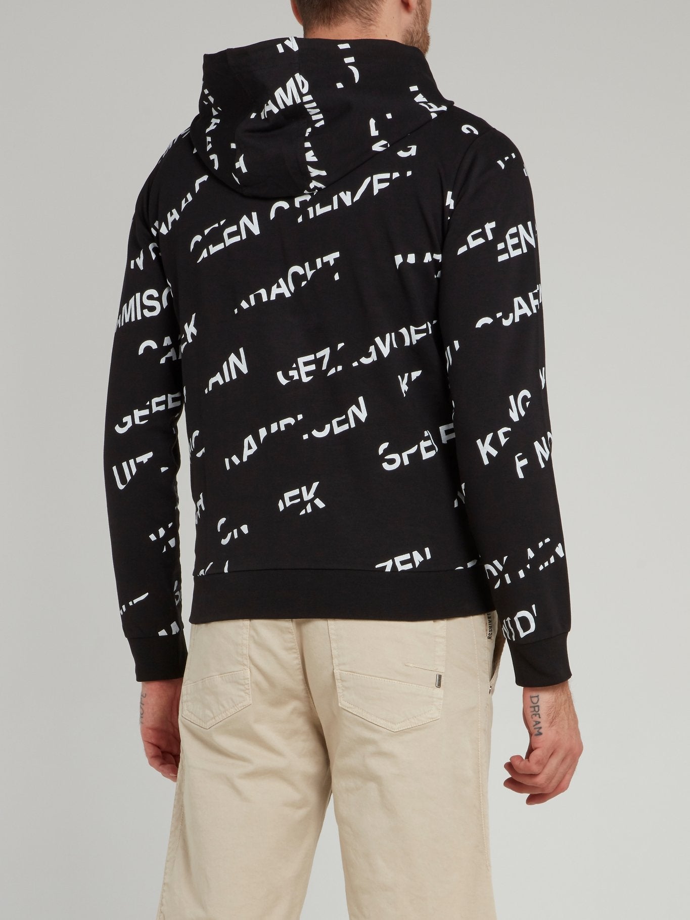 Black Monogram Print Hooded Jacket