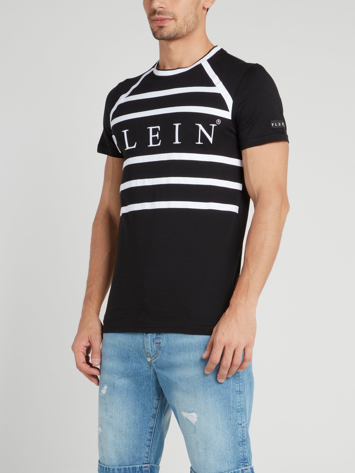 Black Striped Panel Logo T-Shirt