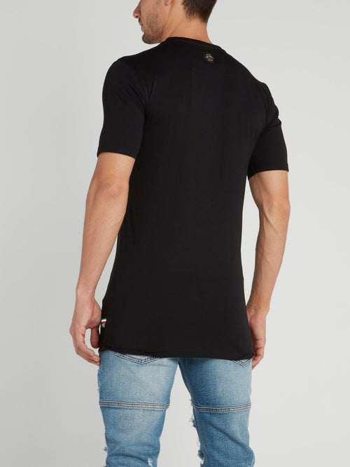 Black Half Sleeve Skull Print T-Shirt