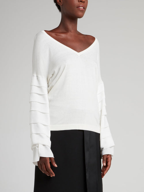 White Tiered Sleeve Sweater