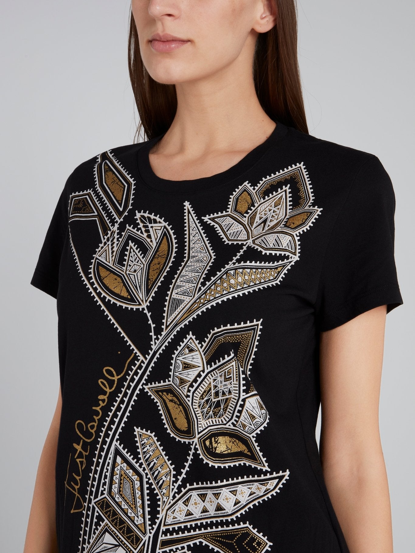 Black Geometric Floral Print T-Shirt