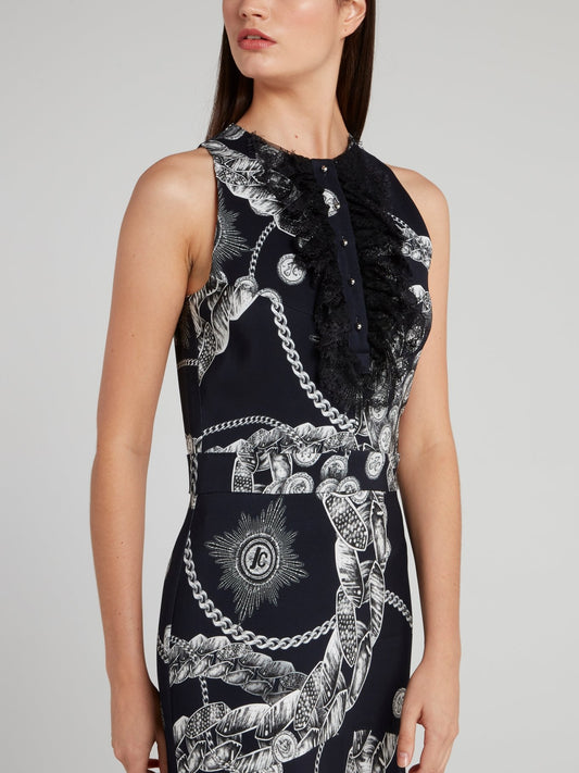 Chain Print Lace Bib Dress
