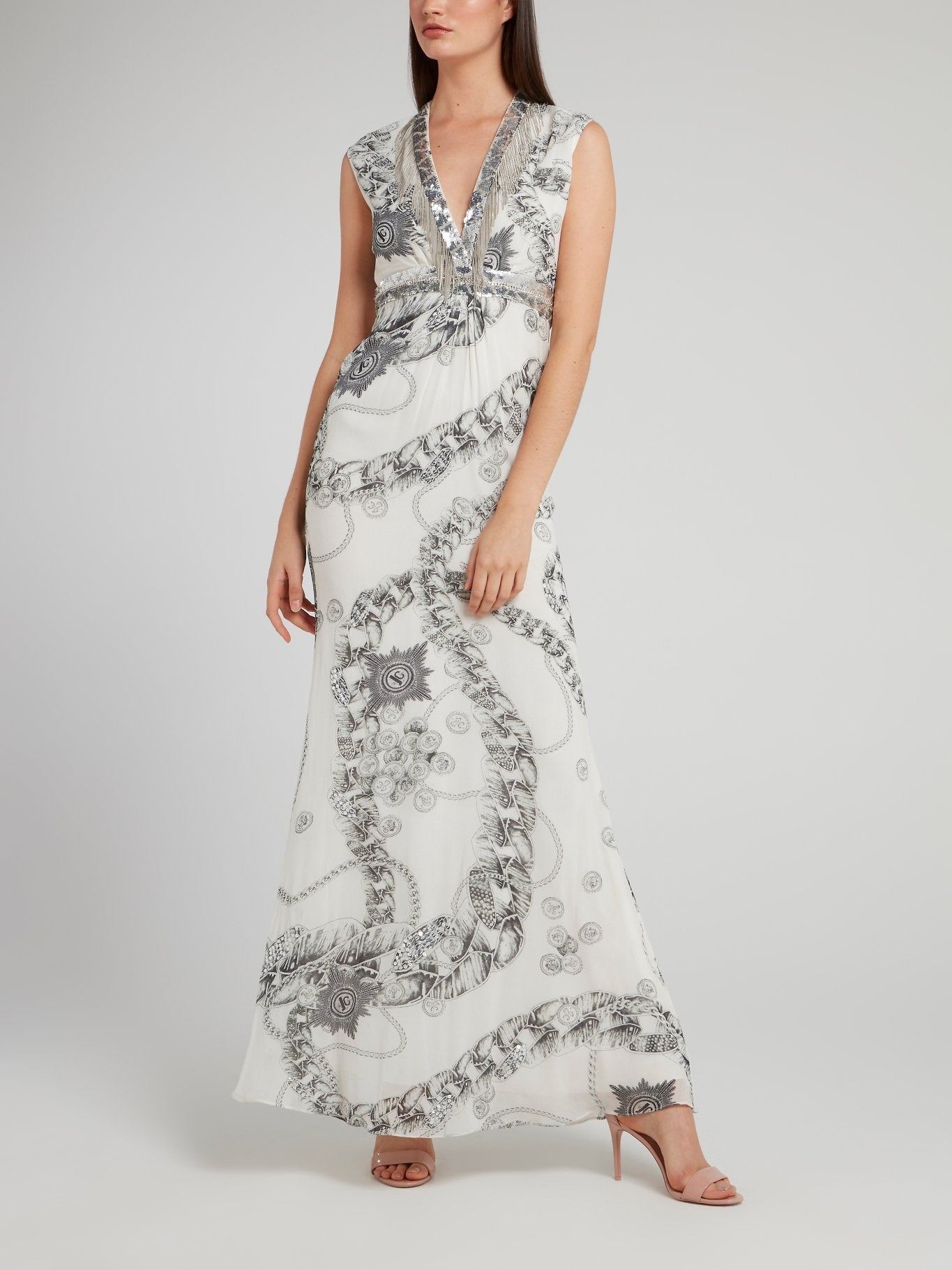 White Sequin Empire Waist Dress
