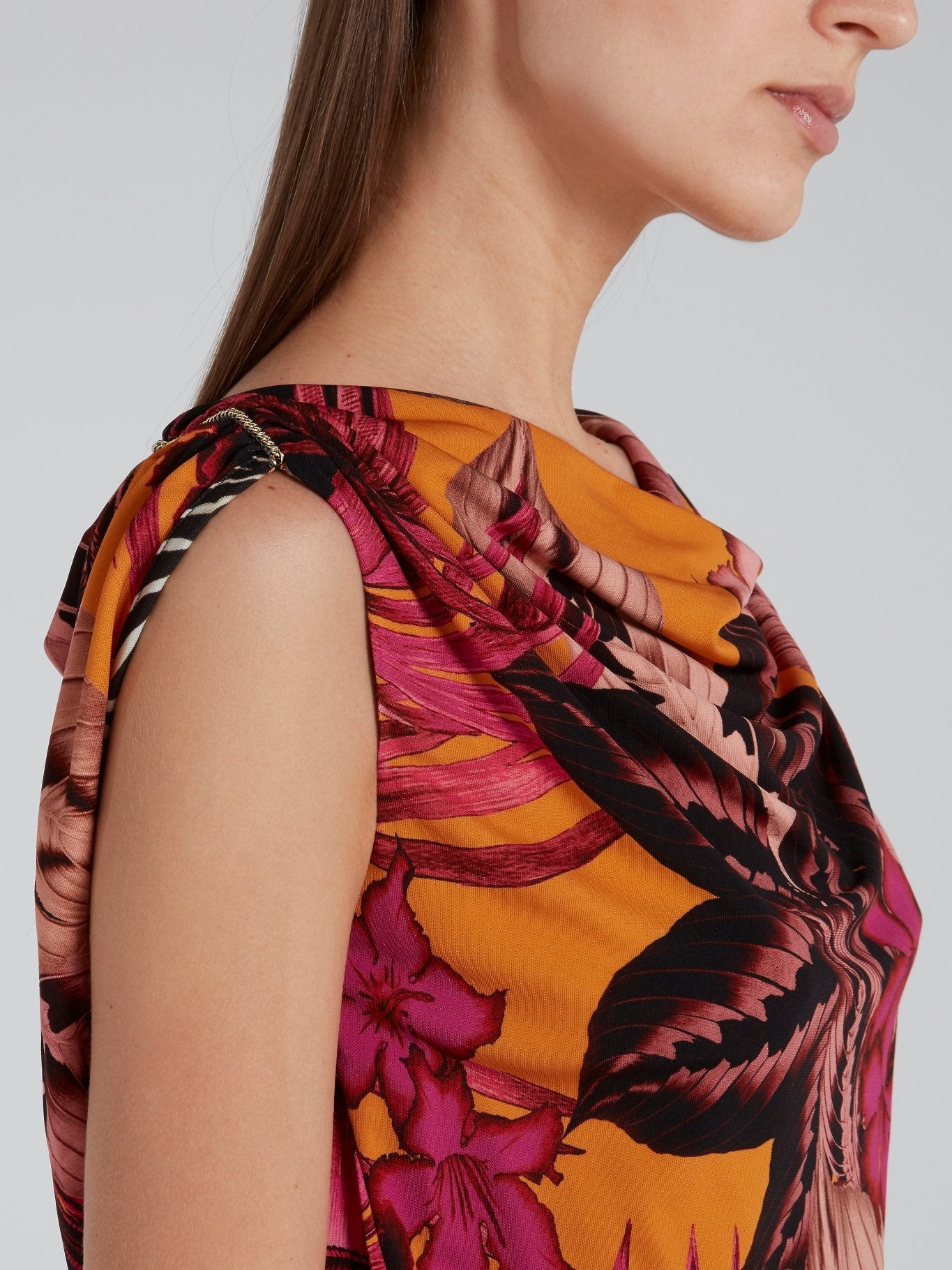 Tropical Print Draped Mini Dress