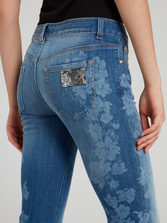 Blue Floral Bootcut Jeans