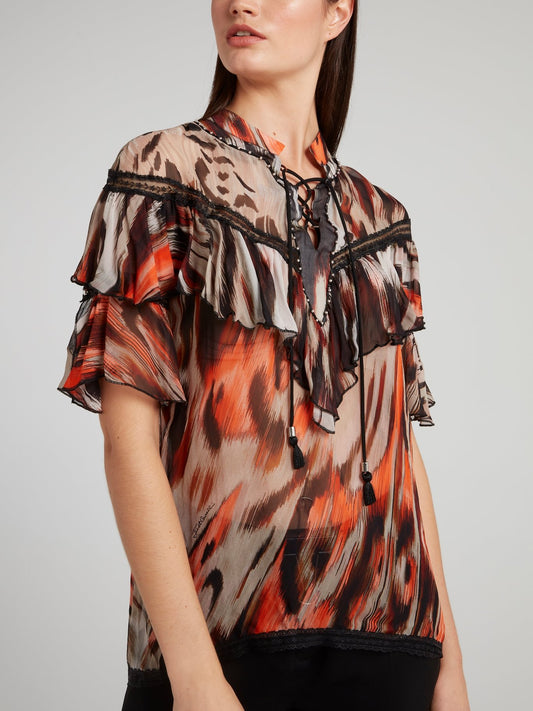 Lace Up Cape Chiffon Shirt