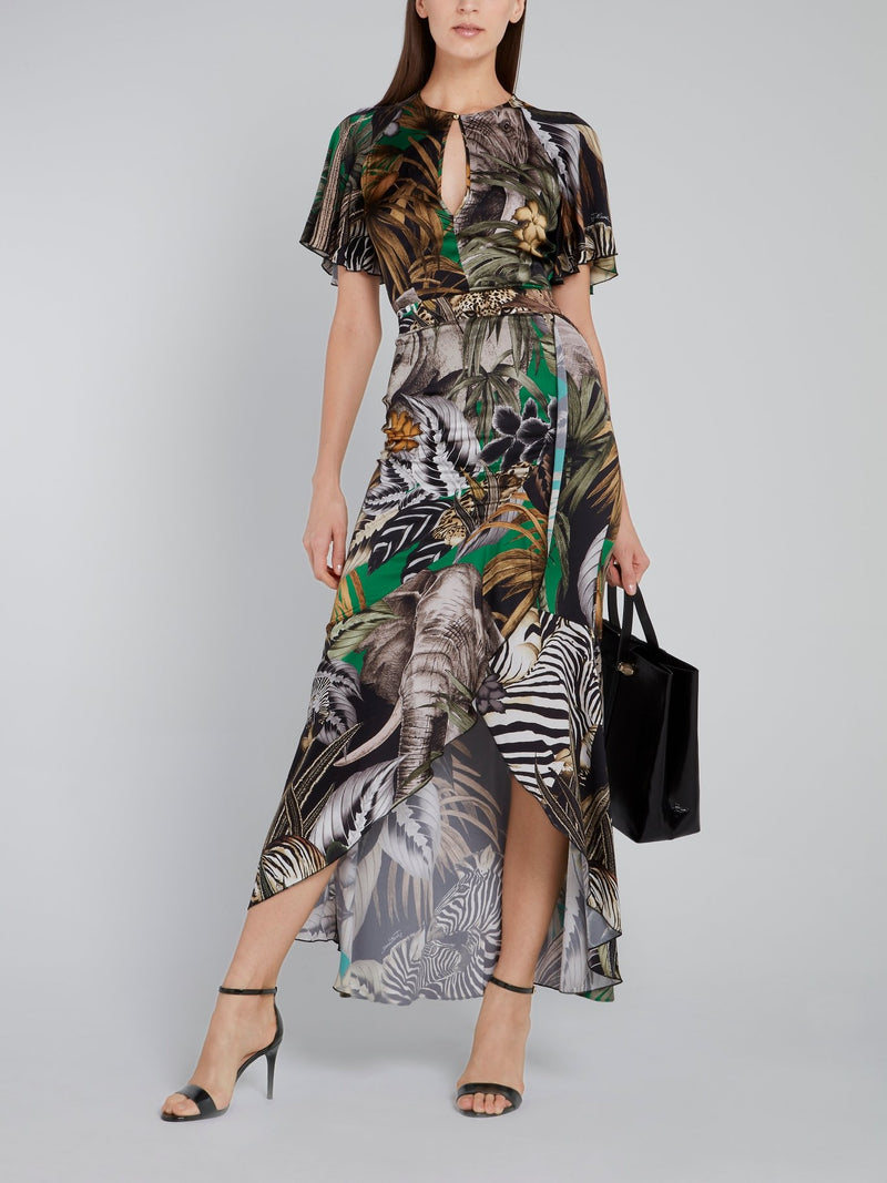 Tropical Print High-Low Maxi Dress