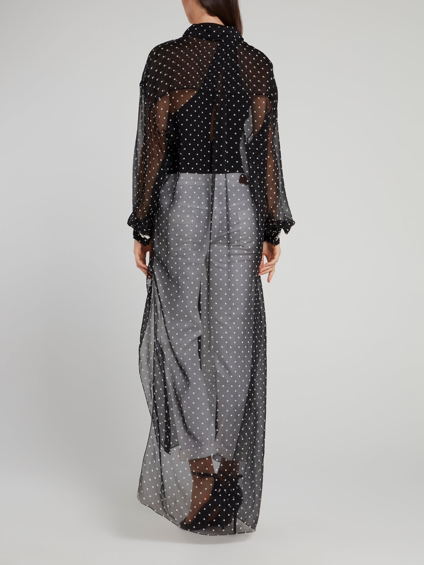 Alexandre Vauthier Black Sheer Overlay Polka Dot Maxi Dress 38 / Black Alexandre Vauthier Black Sheer Overlay Polka Dot Maxi Dress 38 / Black