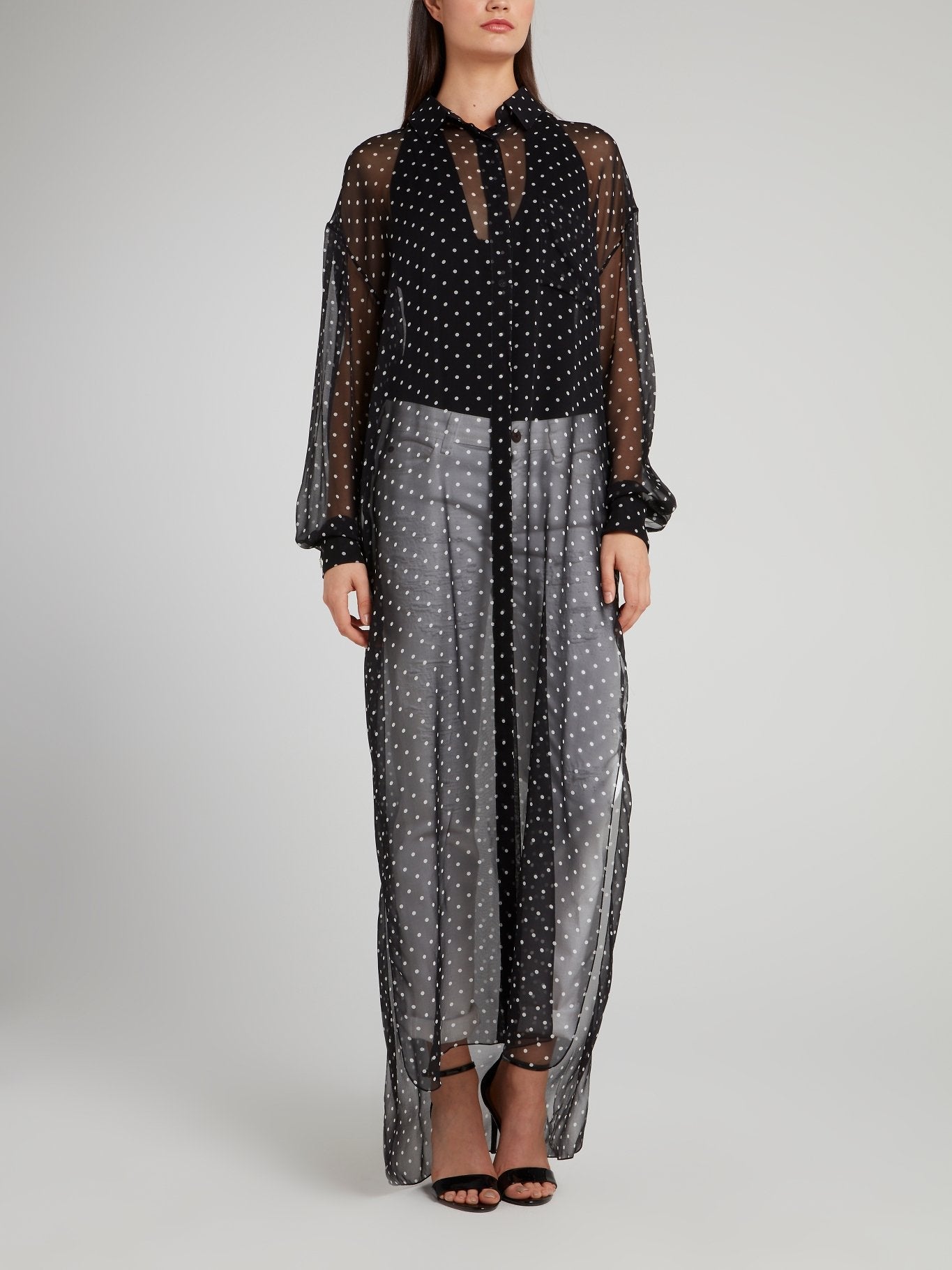 Black Sheer Overlay Polka Dot Maxi Dress Maison-B-More Global Store Black Sheer Overlay Polka Dot Maxi Dress Maison-B-More Global Store