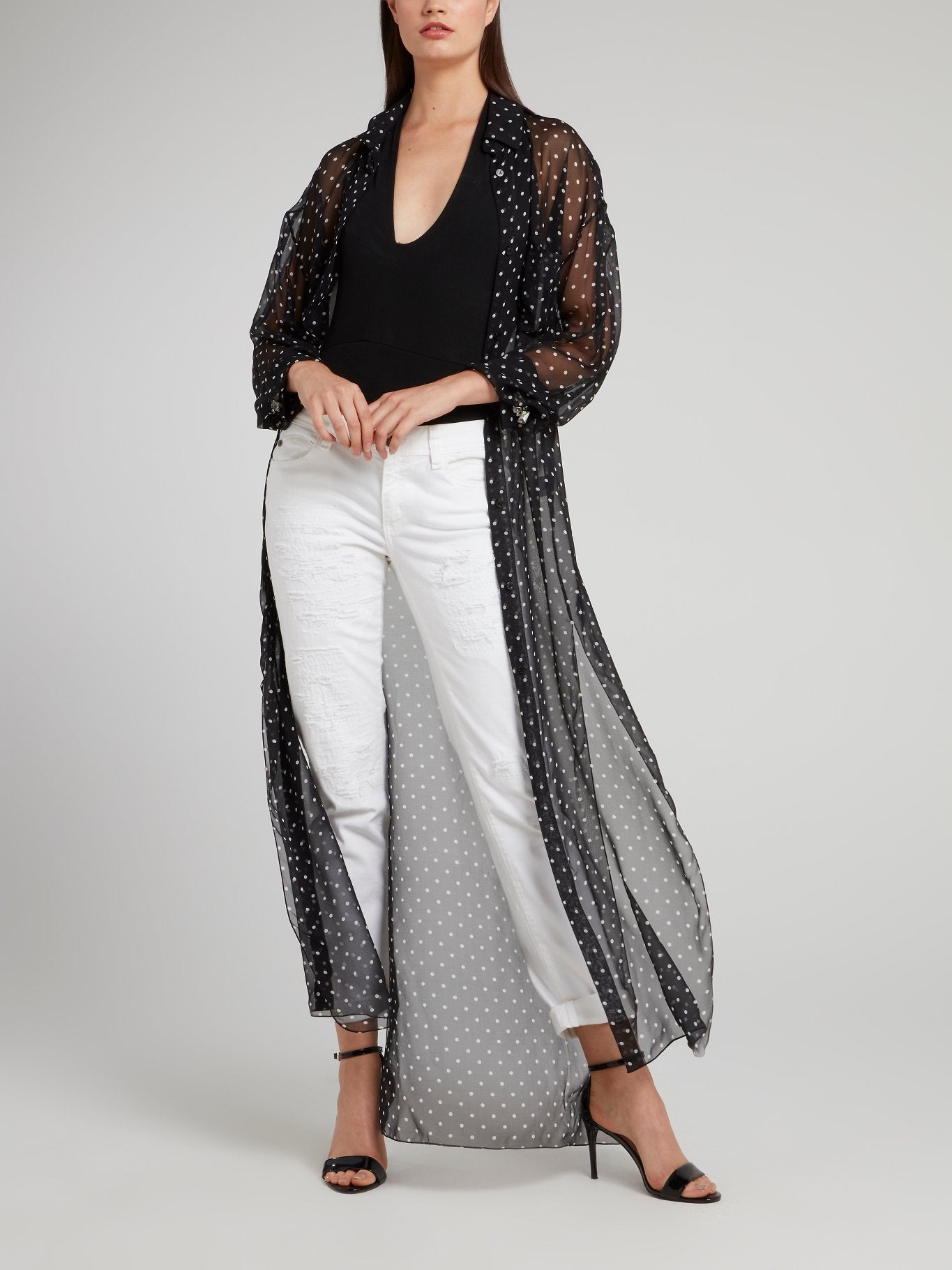 Alexandre Vauthier Black Sheer Overlay Polka Dot Maxi Dress 38 / Black Alexandre Vauthier Black Sheer Overlay Polka Dot Maxi Dress 38 / Black