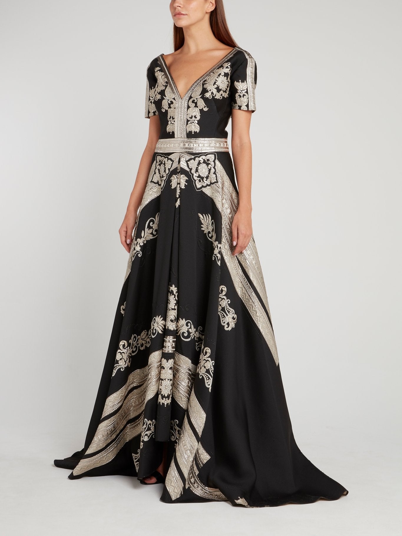 Gemy Black Metallic Print Maxi Dress 42 / Black Gemy Black Metallic Print Maxi Dress 42 / Black