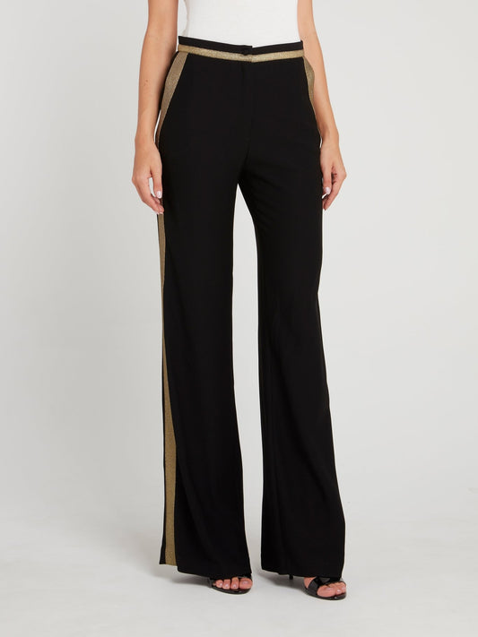 Black with Gold Tape Flared Pants