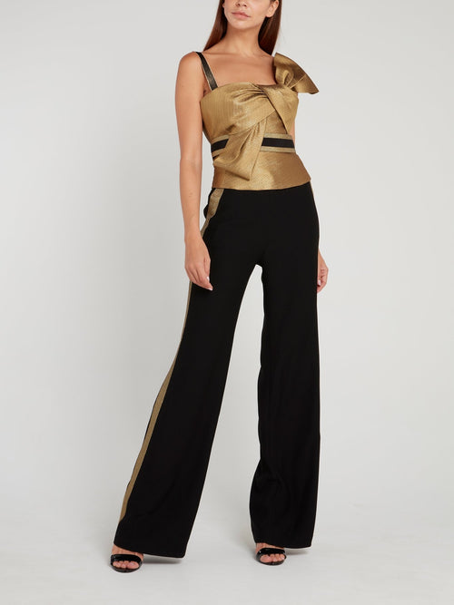 Black with Gold Tape Flared Pants
