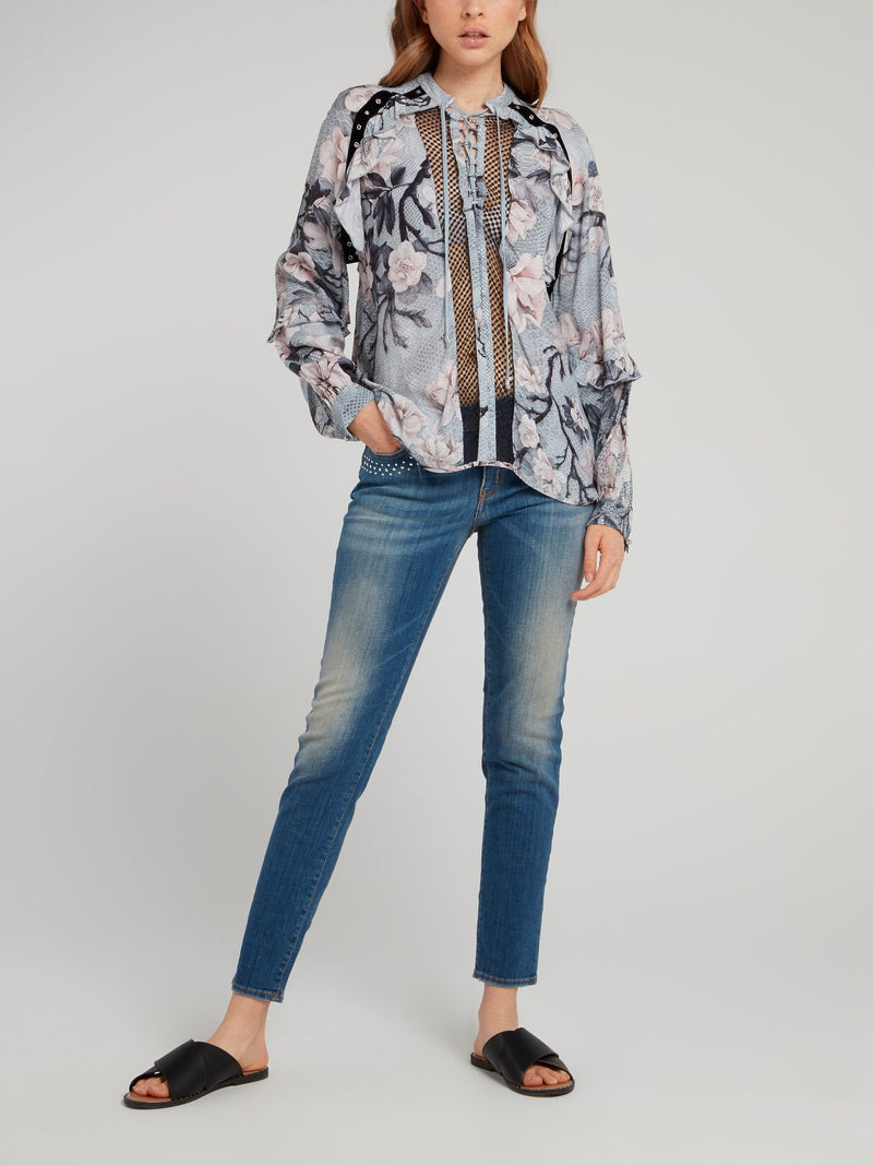 Snake Floral Lace Up Shirt