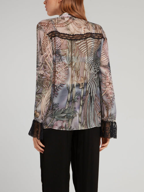 Блузка из шифона с цветочным принтом кружевными вставками