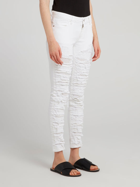 White Tattered Skinny Jeans