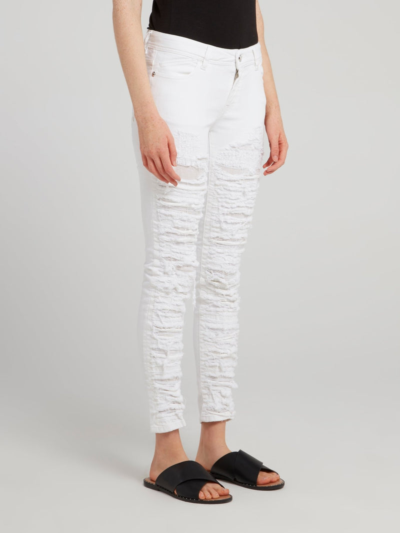 White Tattered Skinny Jeans
