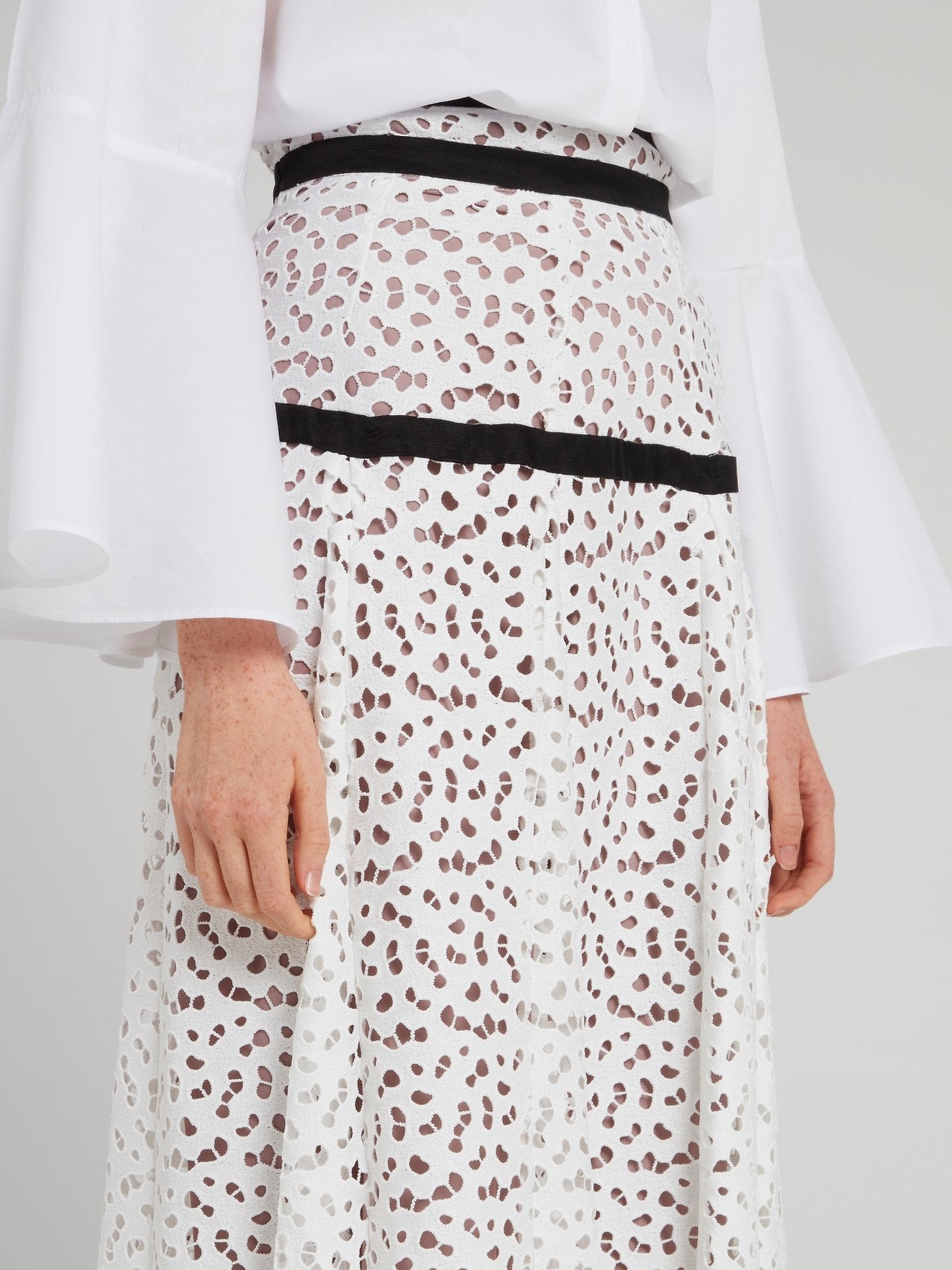 White Perforated Midi Skirt