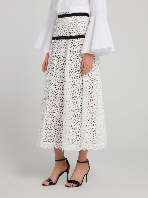 White Perforated Midi Skirt