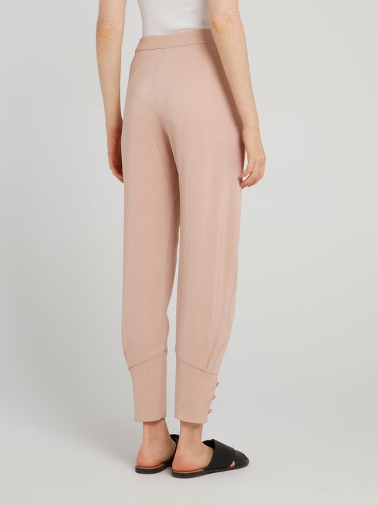 Beige Cuffed Tapered Pants