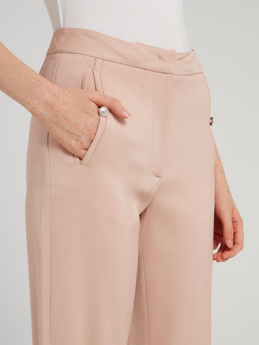 Beige Cuffed Tapered Pants