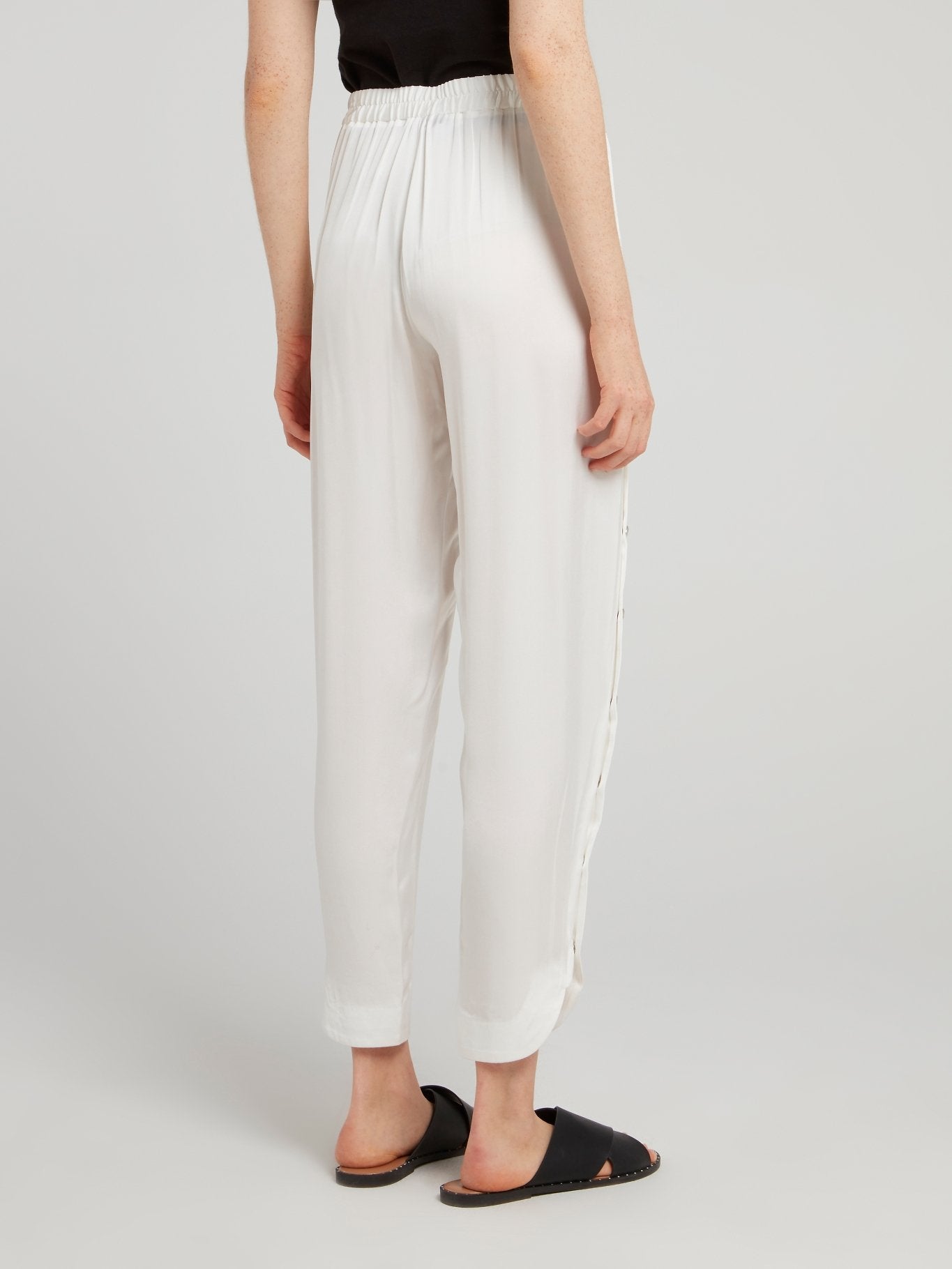 White Side Button Tapered Pants